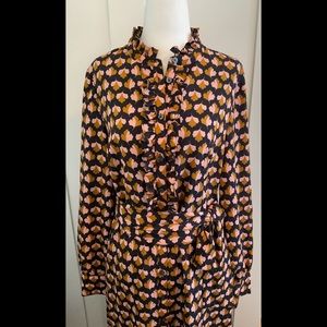 Boden Long Sleeve Ruffle Front Midi Dress Size 8